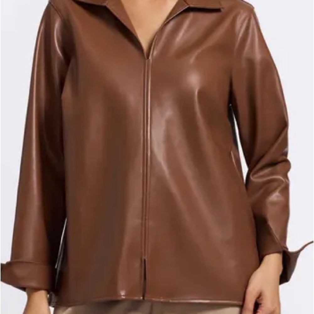 NWT Nordstrom Foxcroft Agnes Faux Leather Pop Over Top - Picture 3 of 6